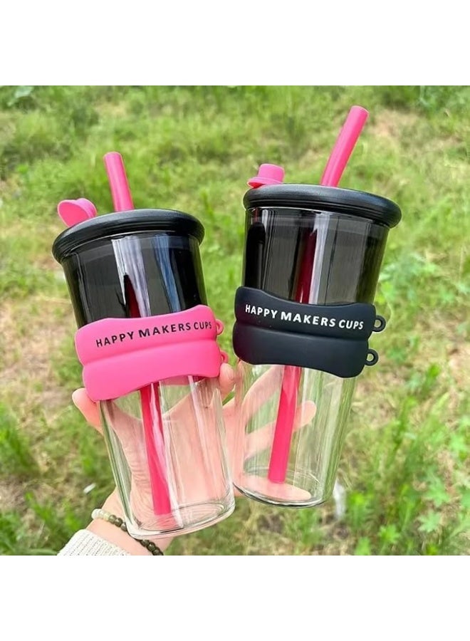 Happy makers Elegant thermal glass cup For every housewife, a wonderful cup with a new look for coffee and cold drinks, capacity 800 ml, color is a mixture of black and pink,  - Image 3