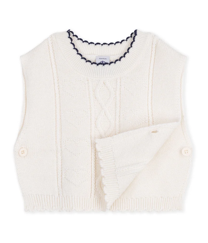 Petit Bateau Babies' Sleeveless Wool And Cotton Knit Jumper.