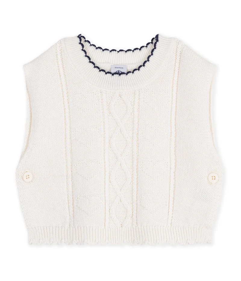 Petit Bateau Babies' Sleeveless Wool And Cotton Knit Jumper.