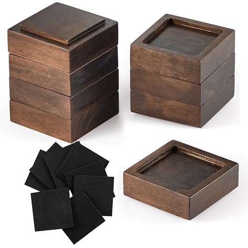 FASONLA Bed Risers, Furniture Risers (Set of 8) Lifts Height 1", 2", 3" or 4", Solid Natural Wood Risers, Non-Slip Recessed Hole to Heavy Bed/Furniture (Walnut Color) - Image 1
