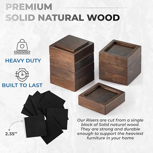 FASONLA Bed Risers, Furniture Risers (Set of 8) Lifts Height 1", 2", 3" or 4", Solid Natural Wood Risers, Non-Slip Recessed Hole to Heavy Bed/Furniture (Walnut Color) - Image 4