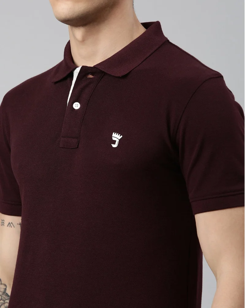 Joven Maroon Men Maroon Solid Polo Collar Pure Cotton T-Shirt for Men | Best Price UAE