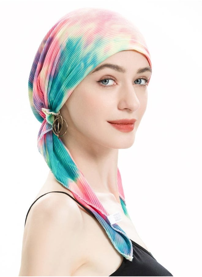 ZLYC Chemo Headwear Pre Tied Head Scarf Headwraps Lightweight Turban Beanie Cap for Women (Tie Dyed Colorful)  - Image 3