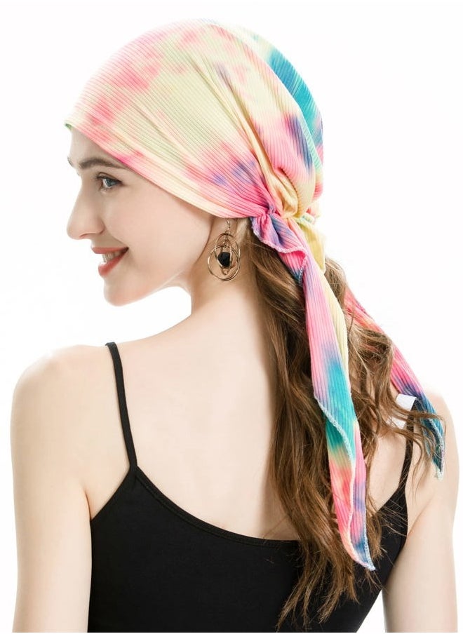 ZLYC Chemo Headwear Pre Tied Head Scarf Headwraps Lightweight Turban Beanie Cap for Women (Tie Dyed Colorful)  - Image 4