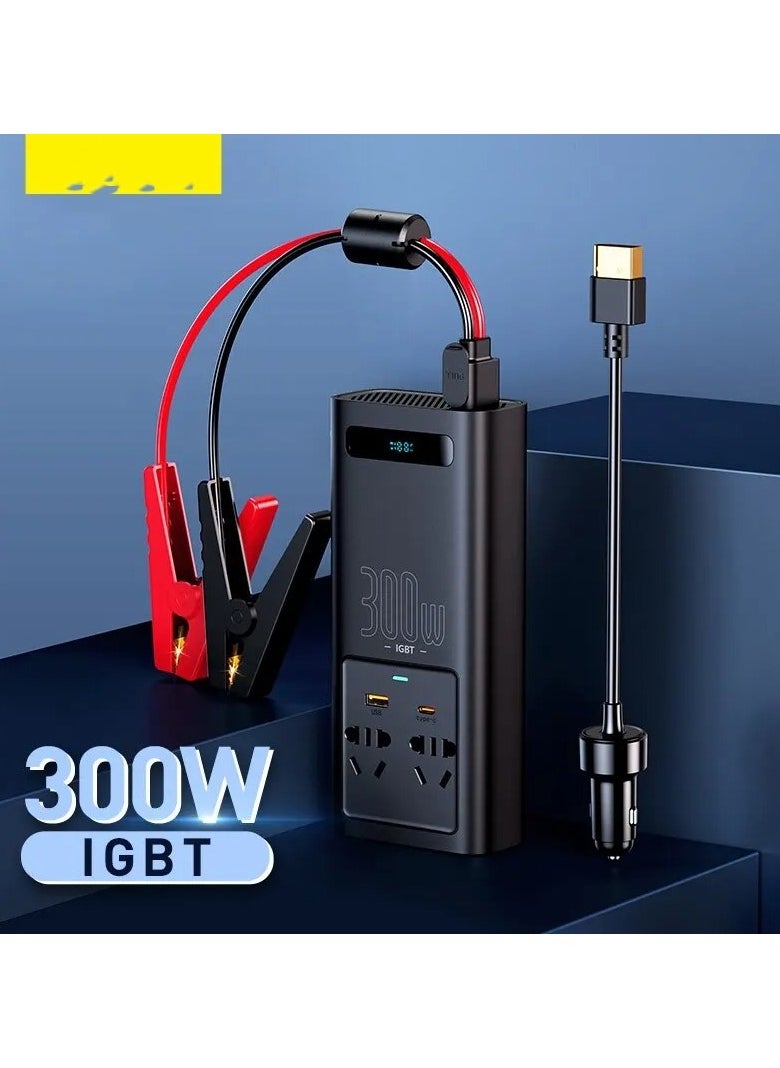Generic Car Inverter 300W DC 12V To AC 220V Type-C USB Fast Charging Pure Sine Wave EU Socket For Outdoor Emergency Electricity  - Image 1
