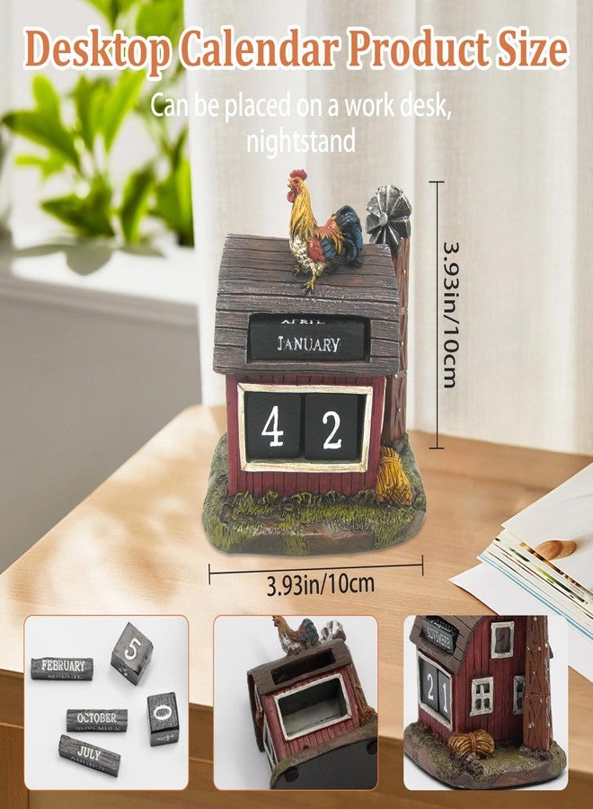 AUSTUFF Perpetual Block Calendar for Desk, Rural Style Chicken Coop Farmhouse Decorations Desk Calendar for Home Office Decor, Reusable Yearly, Ideal Gift for Friends Family - Image 2