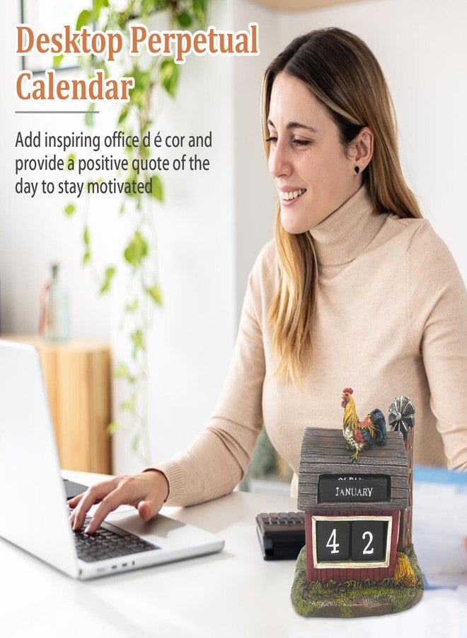 AUSTUFF Perpetual Block Calendar for Desk, Rural Style Chicken Coop Farmhouse Decorations Desk Calendar for Home Office Decor, Reusable Yearly, Ideal Gift for Friends Family - Image 3
