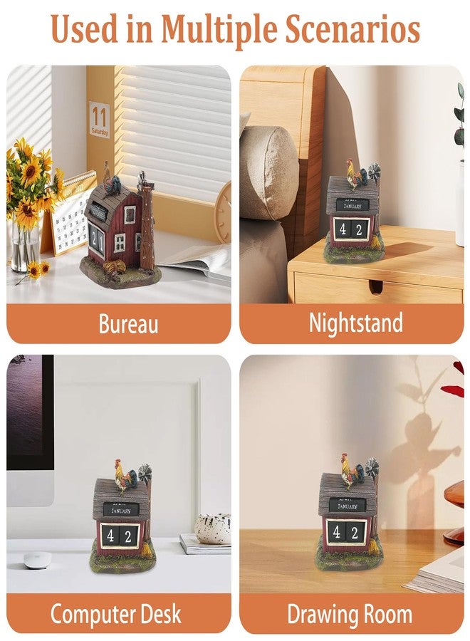 AUSTUFF Perpetual Block Calendar for Desk, Rural Style Chicken Coop Farmhouse Decorations Desk Calendar for Home Office Decor, Reusable Yearly, Ideal Gift for Friends Family - Image 4