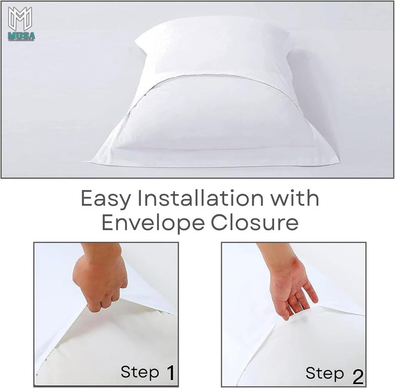 MUSA MUSA® Cotton Pillow Cover Shams - Washable Pillowcases for Sofa Cushions, Bedrooms & Dorm Decor | Hotel Quality Pillow Covers with Envelope Closure & 5cm Side Frame (4, White, 50 x 80cm) - Image 4