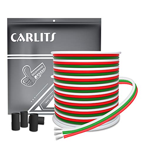 CARLITS 22AWG 65.6ft 3 Conductor Extension Cable Wire Cord Line 20m Stranded Tinned Copper 22 Gauge 3Pin Color Wire 12V 24V DC for WS2812b WS2811 Dream Color Led Strip Lights - Image 1