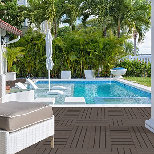 Goovilla Plastic Interlocking Deck Tiles 9 Pack Balcony Flooring 12x12 Waterproof Outdoor Flooring All Weather Use Patio Floor Decking Tiles for Porch Poolside Backyard Concrete Dark Coffee - Image 3