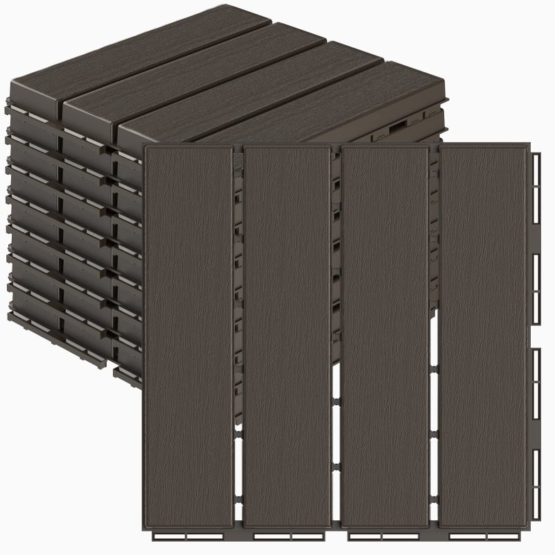 Goovilla Plastic Interlocking Deck Tiles 9 Pack Balcony Flooring 12x12 Waterproof Outdoor Flooring All Weather Use Patio Floor Decking Tiles for Porch Poolside Backyard Concrete Dark Coffee - Image 2