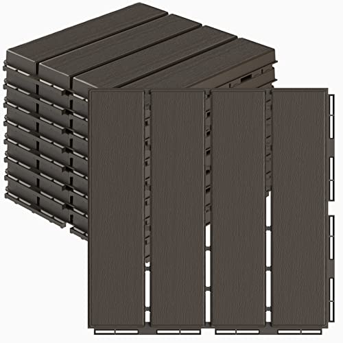 Goovilla Plastic Interlocking Deck Tiles 9 Pack Balcony Flooring 12x12 Waterproof Outdoor Flooring All Weather Use Patio Floor Decking Tiles for Porch Poolside Backyard Concrete Dark Coffee - Image 1