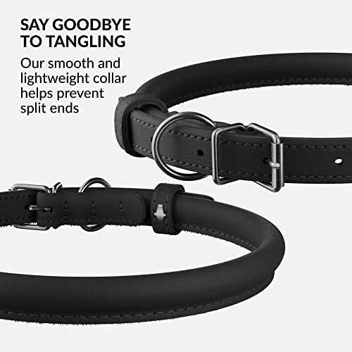 CollarDirect Rolled Leather Dog Collar Soft Padded Round Puppy Collar Handmade Genuine Leather Collar Dog Small Large Cat Collars 13 Colors 6 Inch Black Smooth - Image 3