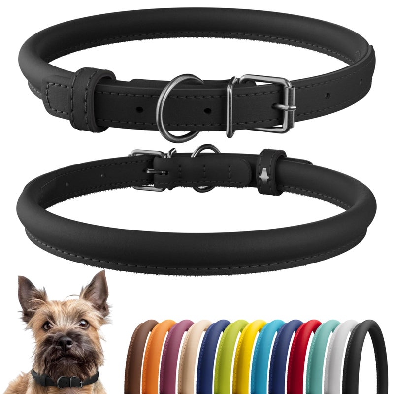 CollarDirect Rolled Leather Dog Collar Soft Padded Round Puppy Collar Handmade Genuine Leather Collar Dog Small Large Cat Collars 13 Colors 6 Inch Black Smooth - Image 2