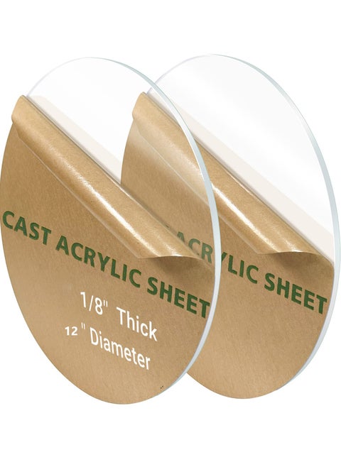 Round Plexiglass Sheet, 2 Pieces 12 Inch Diameter Clear Acrylic Circle, Round Cake Disk Acrylic Sheet, Plexiglass Table Top, Round Acrylic Backdrop, 1/8”Thick