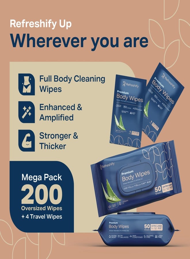REFRESHIFY XL Aloe Vera Shower Body Wipes for Adults 8" x 12" (200 count) Adult Wipes for Elderly, Shower Body Wipes for Adults Bathing No Rinse, Vitamin E +4 Travel wipe - Image 3