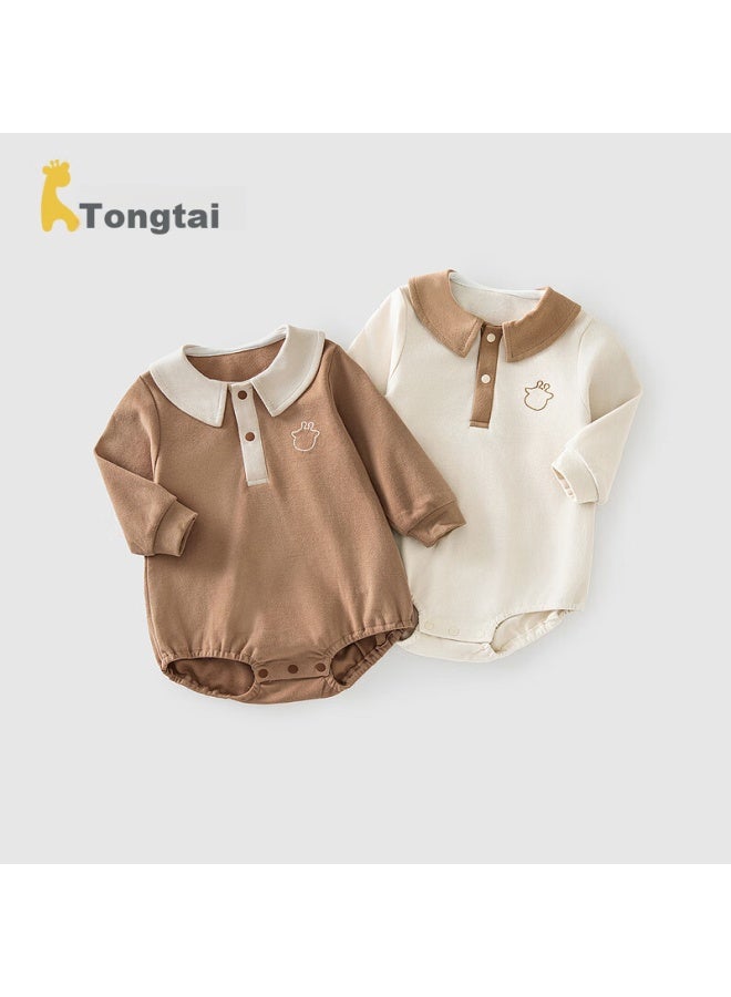 Tongtai Tongtai Baby Romper, Spring And Autumn Pure Cotton Infant Bodysuit, Newborn Clothes, Triangle Onesie, Crawling Suit, White, 59cm  - Image 1