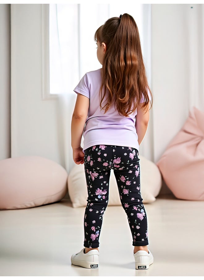 Take Two Take Two Kids 2pcs Graphic Print Short Sleeve T-Shirt and Flora Print Leggings  - Image 2