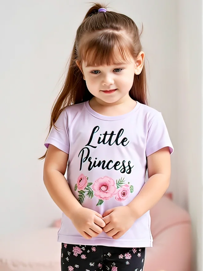 Take Two Take Two Kids 2pcs Graphic Print Short Sleeve T-Shirt and Flora Print Leggings