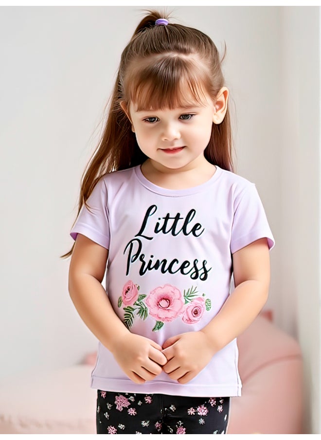 Take Two Take Two Kids 2pcs Graphic Print Short Sleeve T-Shirt and Flora Print Leggings  - Image 5