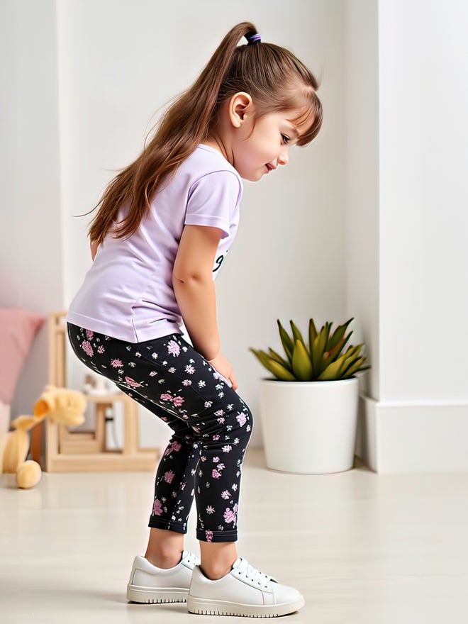 Take Two Take Two Kids 2pcs Graphic Print Short Sleeve T-Shirt and Flora Print Leggings  - Image 4