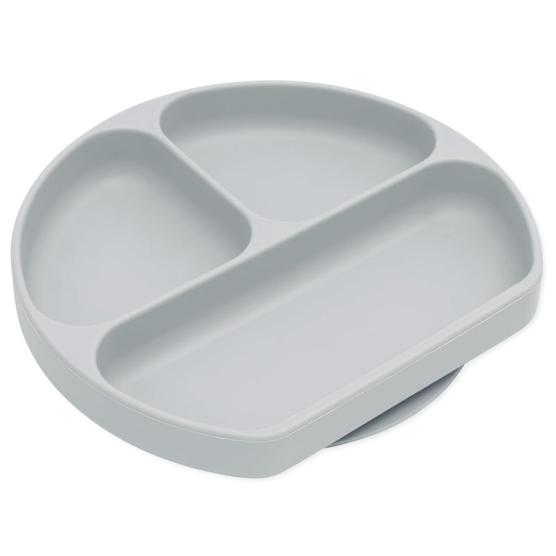 Bumkins Toddler and Baby Suction Plate Divided Grip Dish for Babies and Kids Baby Led Weaning Feeding Supplies Sticks to Tables and Highchairs Platinum Silicone for Chidren 6 Months Gray
