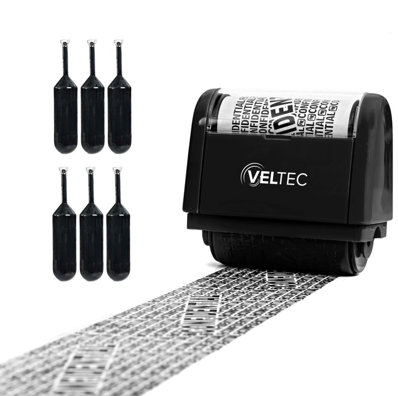 Veltec ID Protector Ink Roller  Identity Theft Protection Roller Stamp Set Black Stamp6 Refills