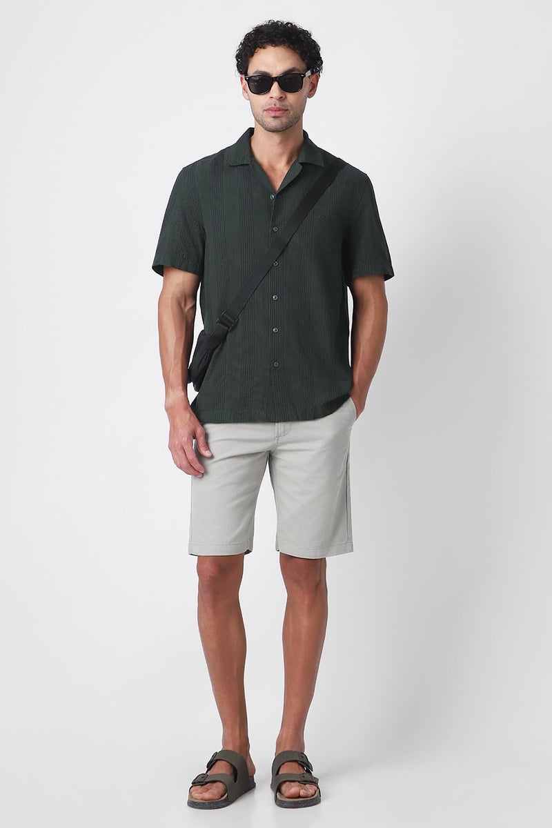 Peter England Men Olive Regular Fit Stripe Half Sleeves Casual Shirt - Image 5