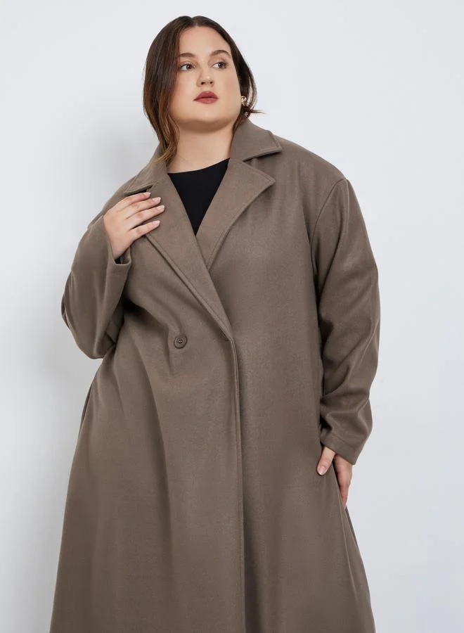 Styli Plus Size Regular Fit Wool Like Buttoned Coat