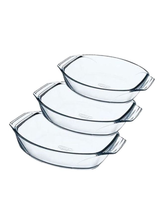 PYREX 3-Piece Optimum Oval Roaster Set 4L 39 x 27 /2.8L 35 x 24 /2L 30 x 21 cm Clear - Image 1