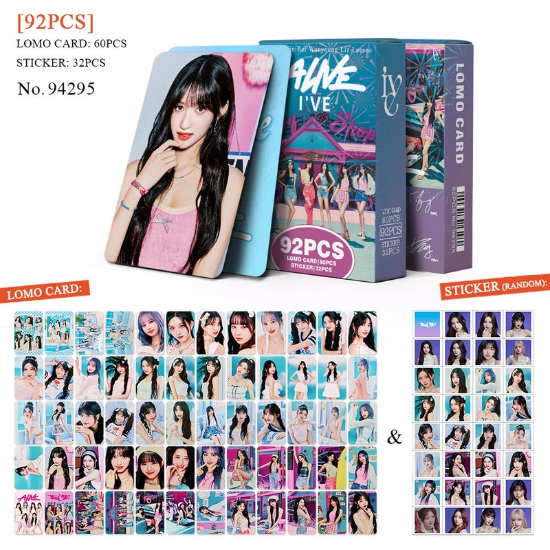 IVE Lomocard & Sticker Set – 92PCS (60 Lomocards + 32 Random Stickers) | Aesthetic Photo Card Collection for Fans