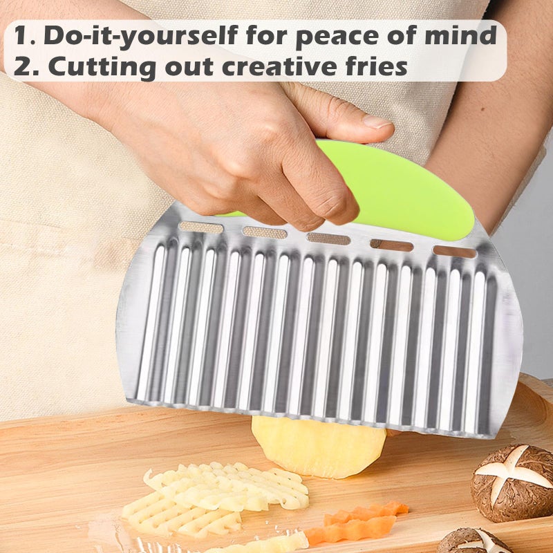 JAYVAR Large Crinkle Cutter French Fry Cutter, Large Wave Slicer Potato Wavy Chopper, Stainless Steel Vegetable Crinkle Cutting Onion Chopping Tool with Handle for Cucumber, Kitchen Dicer Gadgets - Image 2