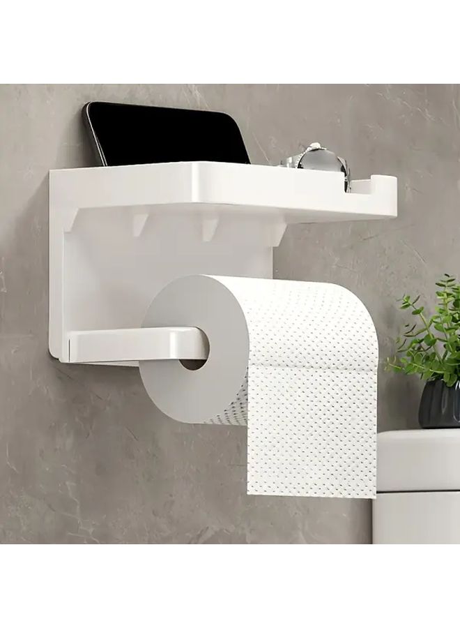 Black Wall Mounted Toilet Paper Holder With Phone Shelf Bathroom Organizer Space Saving Design - Image 2