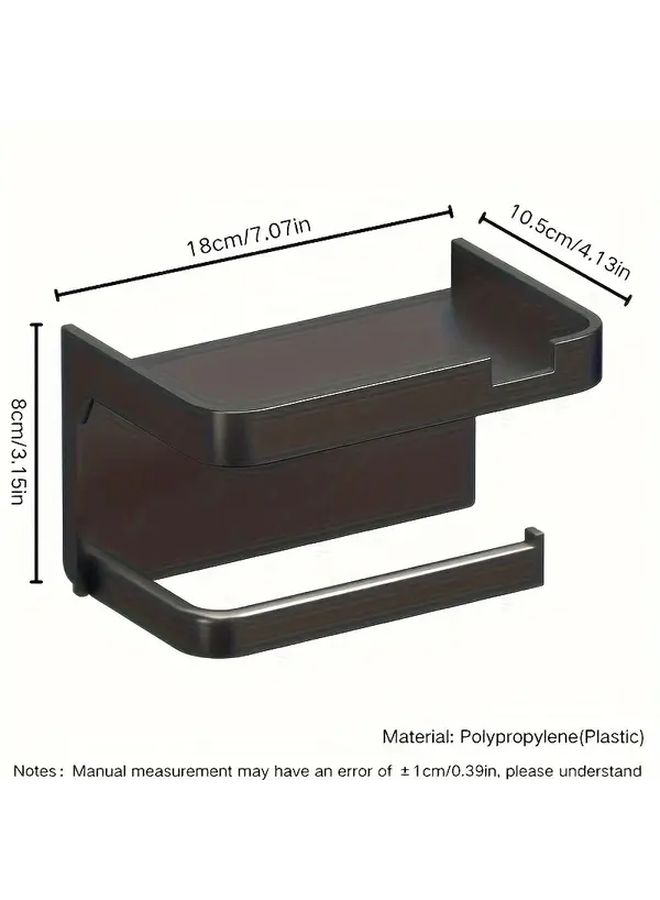 Black Wall Mounted Toilet Paper Holder With Phone Shelf Bathroom Organizer Space Saving Design - Image 3