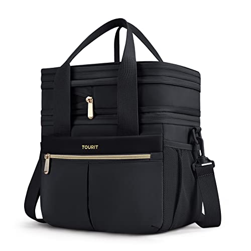 TOURIT Insulated Lunch Box Bag Double Deck Leakproof Cooler Tote for Work Office Picnic Expandable Lunch Container Black