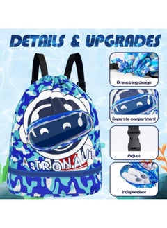 GGEROU Swimming Backpack for Kids, Dry and Wet Separation Waterproof Storage Bag Portable Drawstring Backpack Blue  - Image 2