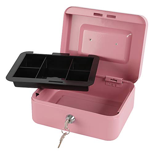 xydled Locking Steel Medium Cash Box with Removable Coin Tray and Key Lock,7.87"x 6.30"x 3.54",Pink - Image 4