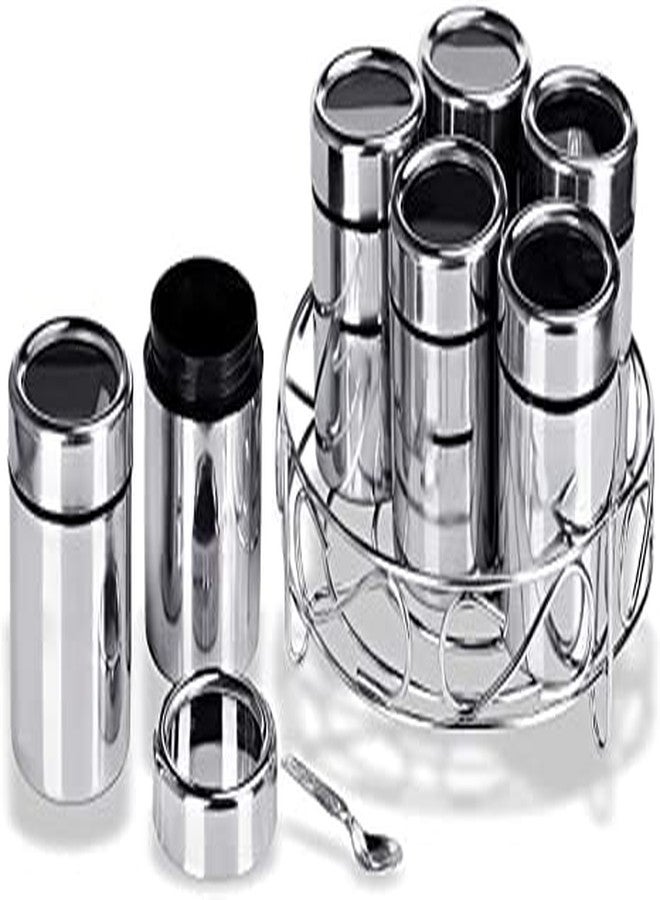 VISAXMI® Stainless Steel Masala Dabba | Spice Container| Kitchen Jars and Containers| Storage Container| Masala Dani with 7pcs Stainless Steel Spoon| Set of 7 Containers with Steel Stand - Image 1