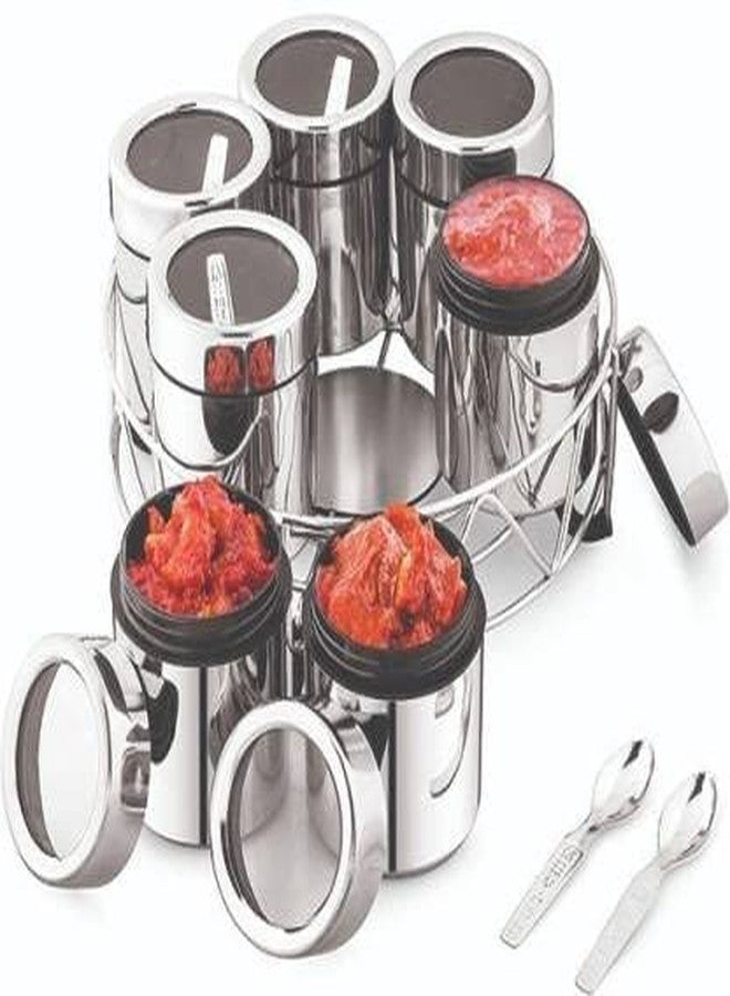 VISAXMI® Stainless Steel Masala Dabba | Spice Container| Kitchen Jars and Containers| Storage Container| Masala Dani with 7pcs Stainless Steel Spoon| Set of 7 Containers with Steel Stand - Image 3