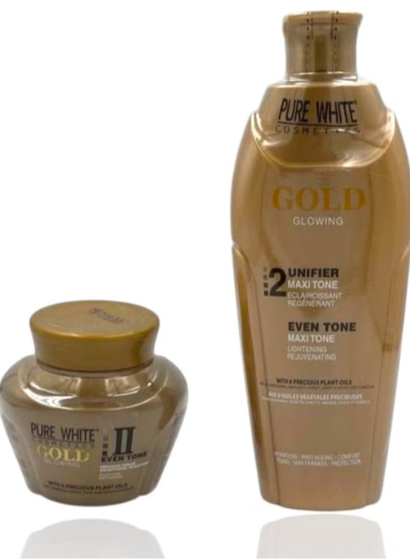 بيور وايت كوزماتيكس مجموعة تفتيح البشرة بيور جولد من قطعتين