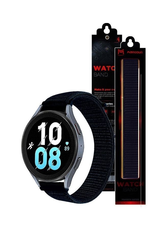NIBEMINENT Samsung Galaxy Watch 5 / Pro Band Nylon Loop Replacement Strap 20mm Compatible with Watch5 (44mm/40mm) (45mm) Dark Blue - Image 3