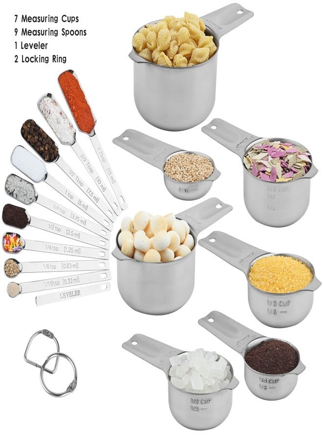 Viwehots Measuring Cups and Spoons Set, 18/8 Stainless Steel Measuring Cups and Spoons Set, Metric & US Measuring Tools Set, Heavy Duty 7 Cups and 9 Spoons 1 Leveler for Baking and Kitchen - Image 2