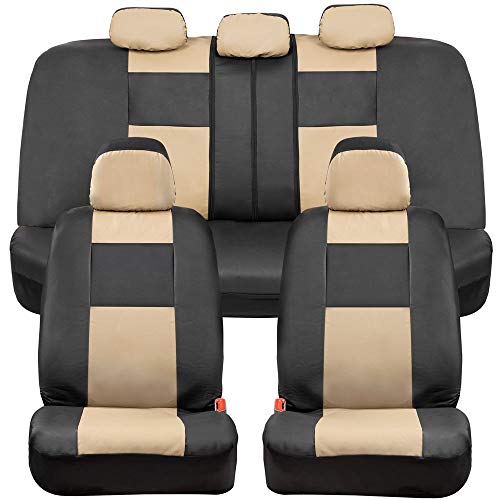 BDK Croc Skin Faux Leather Car Seat Covers Full Set with Carpet Car Floor Mats - Front and Rear Bench Seat Covers with Carpet Floor Liners, Car Interior Covers Gift Set (Beige) - Image 2