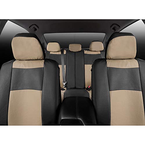 BDK Croc Skin Faux Leather Car Seat Covers Full Set with Carpet Car Floor Mats - Front and Rear Bench Seat Covers with Carpet Floor Liners, Car Interior Covers Gift Set (Beige) - Image 3