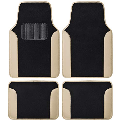 BDK Croc Skin Faux Leather Car Seat Covers Full Set with Carpet Car Floor Mats - Front and Rear Bench Seat Covers with Carpet Floor Liners, Car Interior Covers Gift Set (Beige) - Image 4