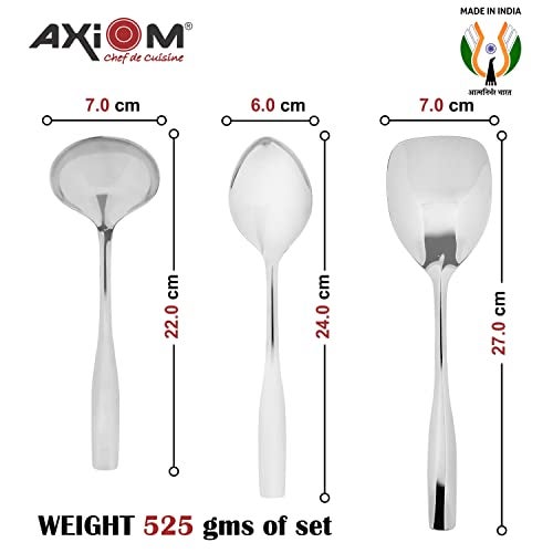 Axiom Serving Spoons Stainless Steel 5 Piece Heavy Gauge Non-Stick Set of 2 Soup Ladle (Karchi), 2 Solid Spoon (Chamcha) and 1 Rice Spoon for Serving Soup/Curry/Dal/Rice/Pasta - 27 Cm - Image 5
