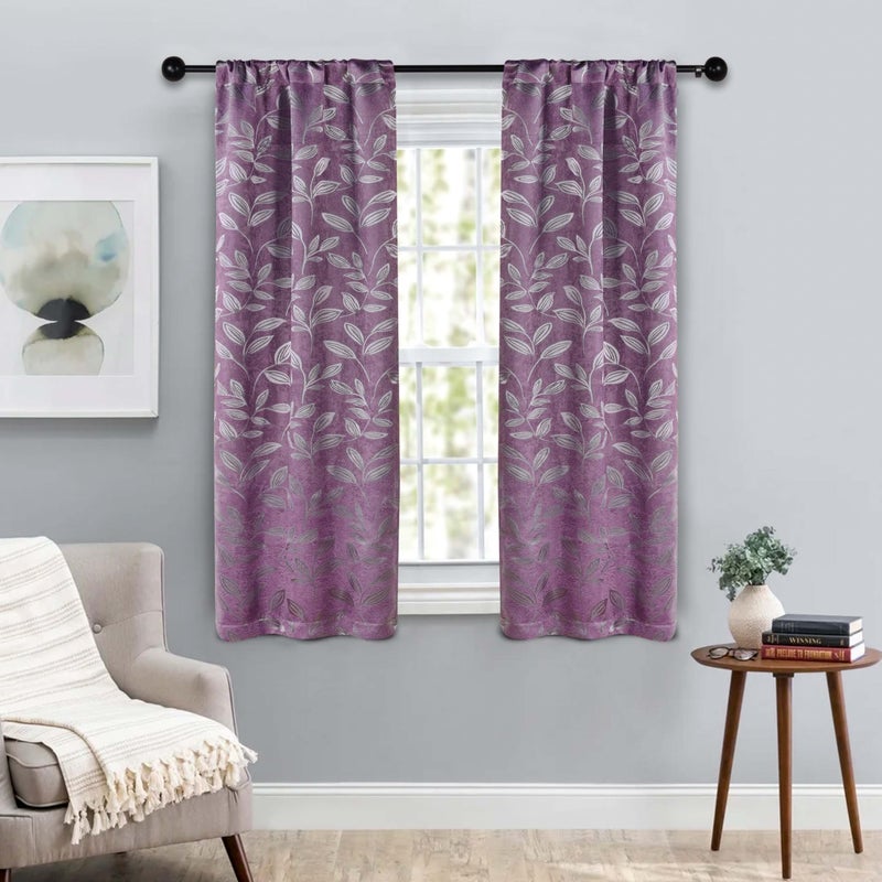 Superior Blackout Curtains, Room Darkening Window Accent for Bedroom, Sun Blocking, Thermal, Modern Bohemian Curtains, Leaves Collection, Set of 2 Panels, Rod Pocket - 26 in x 63 in, Wisteria - Image 1