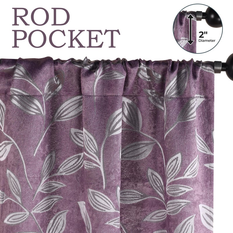 Superior Blackout Curtains, Room Darkening Window Accent for Bedroom, Sun Blocking, Thermal, Modern Bohemian Curtains, Leaves Collection, Set of 2 Panels, Rod Pocket - 26 in x 63 in, Wisteria - Image 4