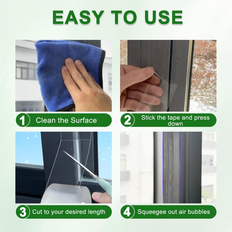 Qoqooice Transparent Window Weather Sealing Tape 2 Inch x 33 FT Weather Stripping Residue-Free Clear Window Insulation Caulk Tape for Doors Windows and Shower Glass Gaps Bathroom - Image 5